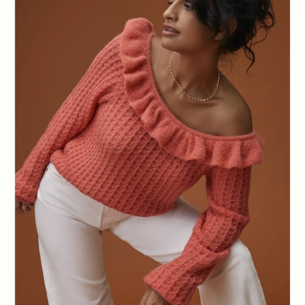 Anthropologie Off-Shoulder Pink Sweater